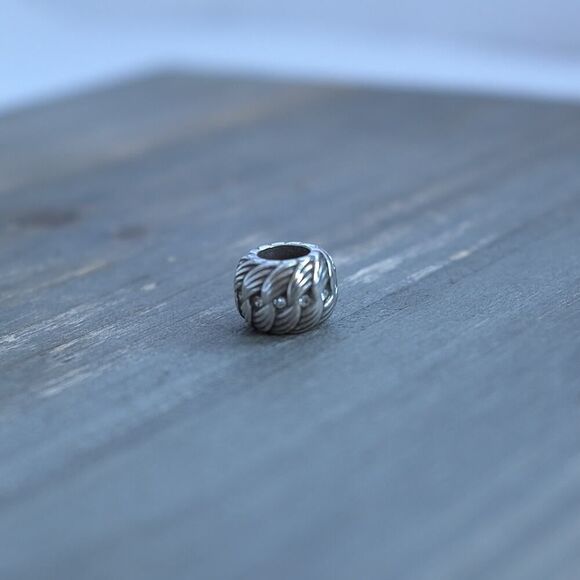 Brighton Spacer Bead Charm Textured w/ Crystals Silver Plated - Picture 2 of 4